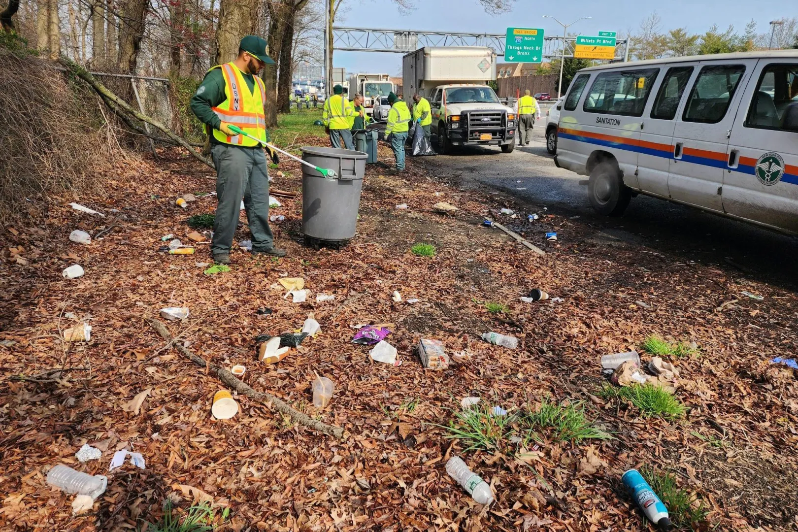 Local 983 Sanitation workers clean up litter along the Clearview Expressway in Queens. Photo courtesy of Department of Sanitation. City Parks Workers Haul 4-foot Alligator from Brooklyn’s Prospect Park Lake