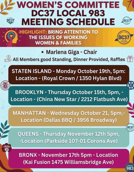 DC37 Local 983Women's Committee Meeting Schedule